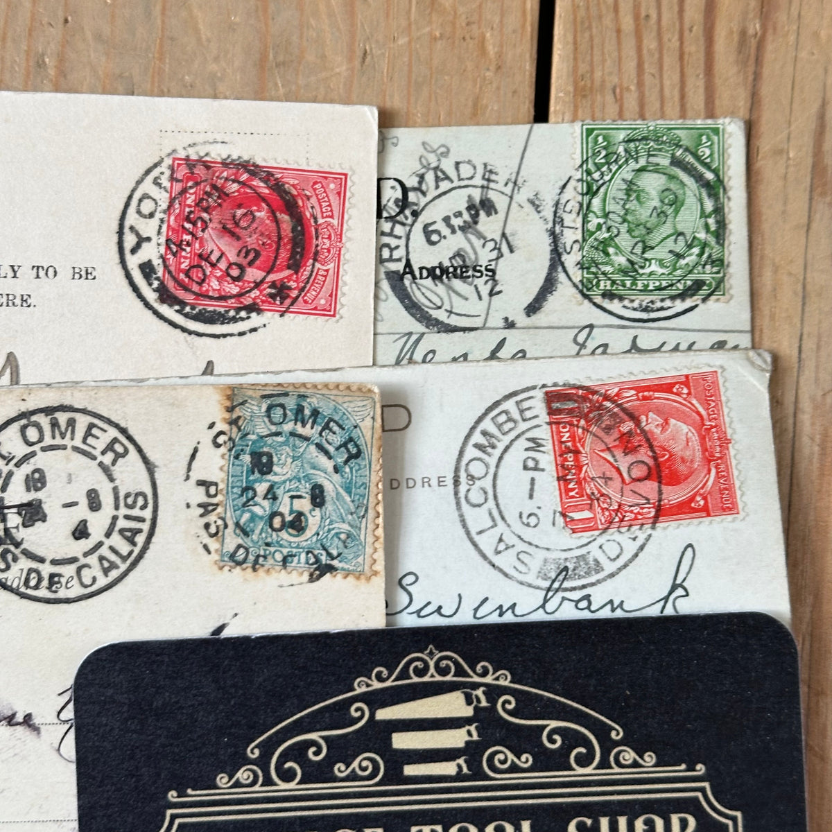 VD0-14 Vintage 9x sepia ENGLISH POSTCARD series 1903-1934 stamps handwritten souvenir post cards junk journal diary collection