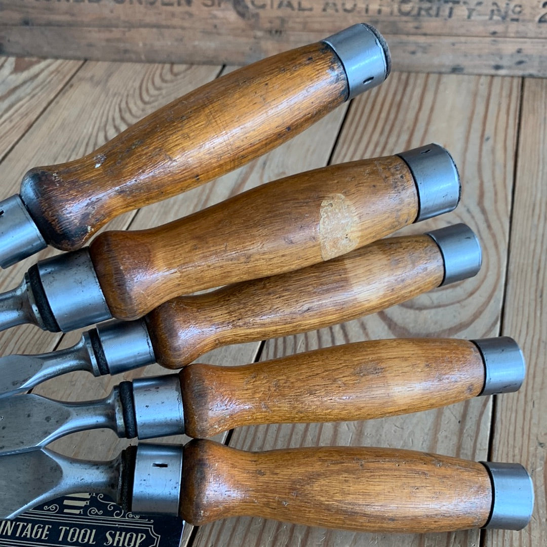 SOLD H659 Tidy! Vintage set of 5x TITAN AUSTRALIA No:101 Registered Firmer CHISELS