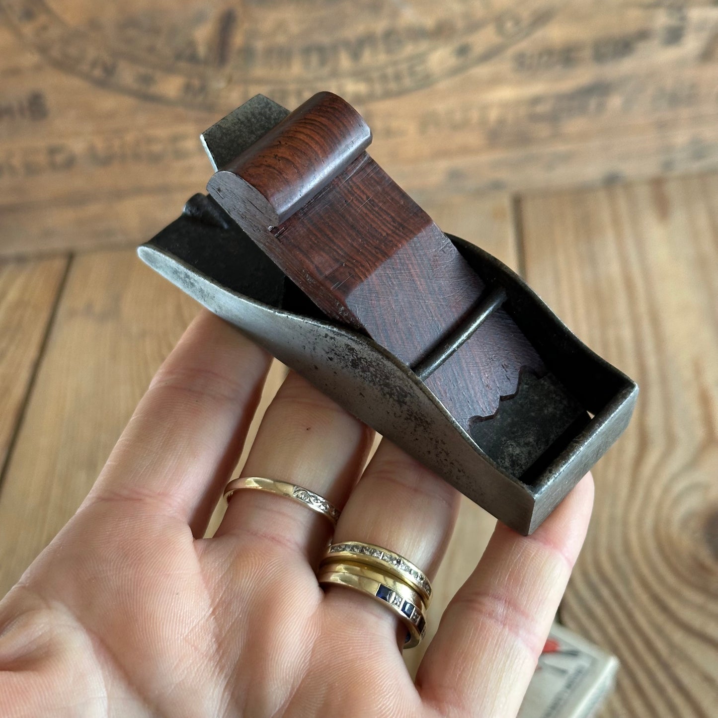 SOLD. D1642 Vintage tiny luthiers THUMB PLANE Brazilian Rosewood Wedge