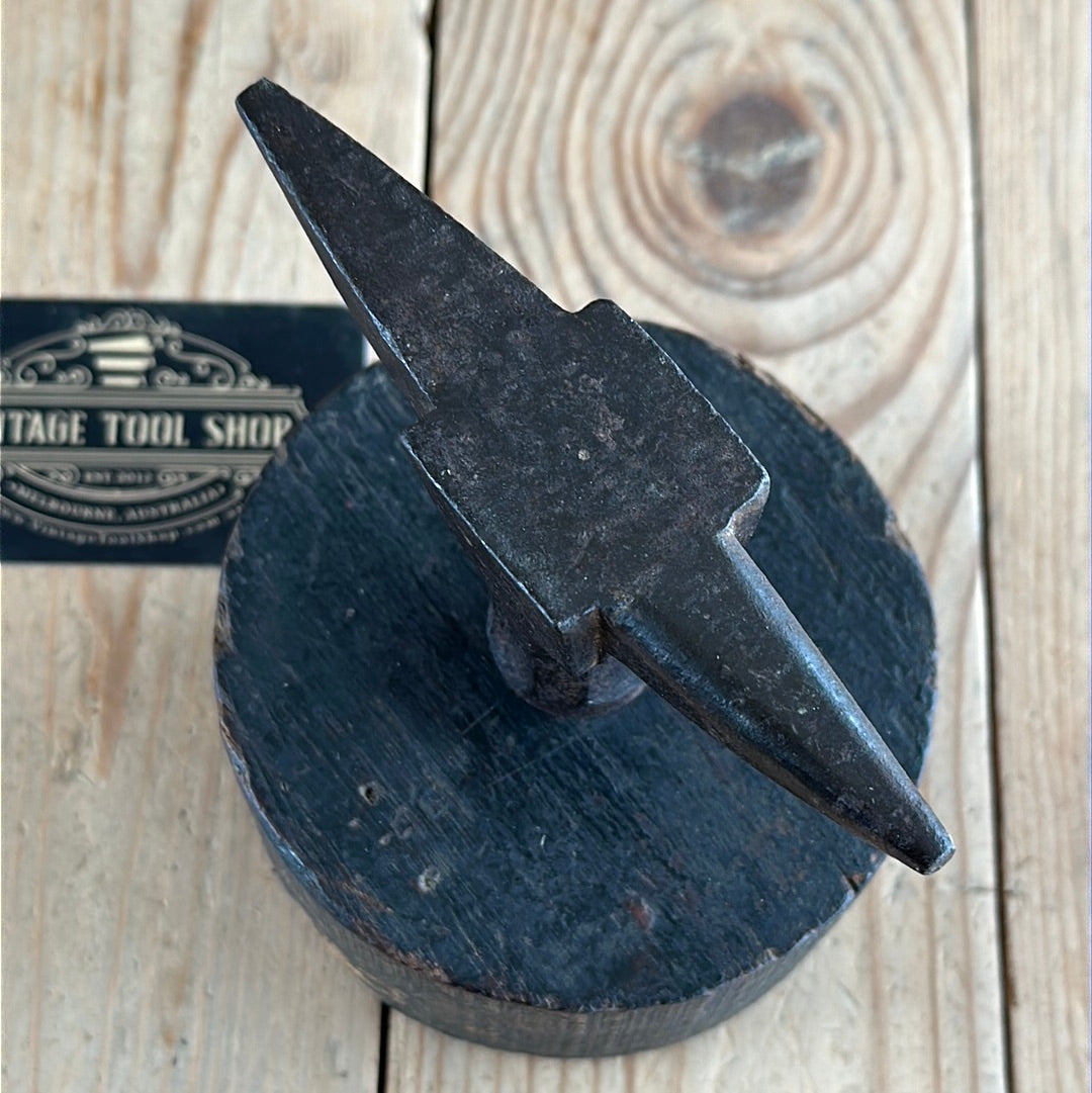 SOLD PL107 Vintage small JEWELLERS metalworking ANVIL on wooden base