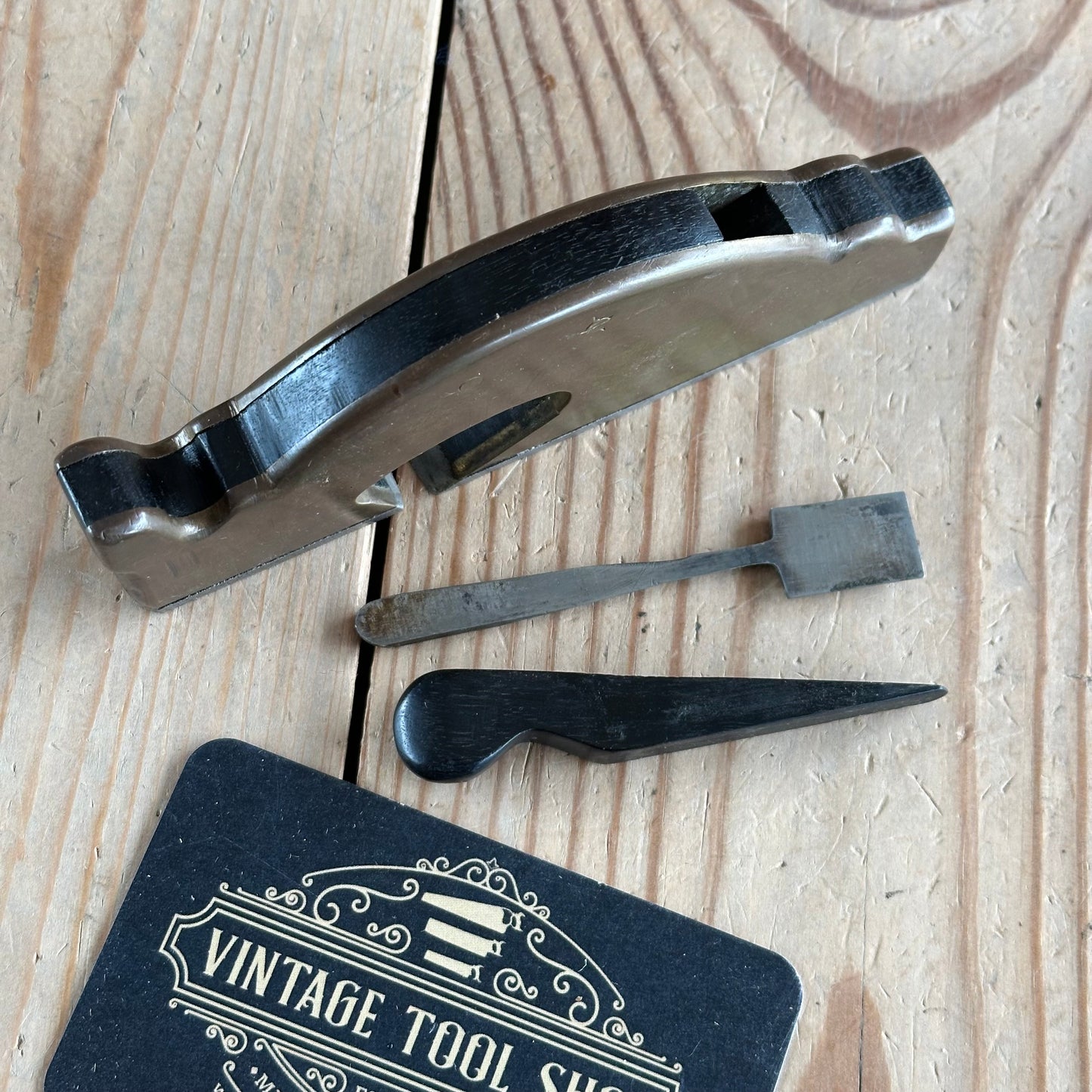 SOLD. D1966 CUTE! Antique small BRASS & EBONY INFILL Shoulder PLANE
