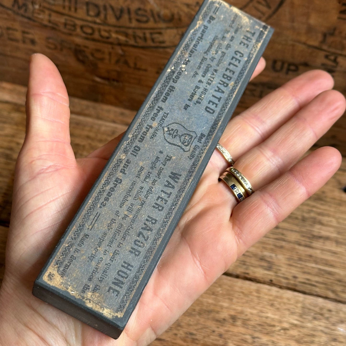 SOLD. A388 Vintage RARE! Labelled 7” ESCHER German THURINGIAN slate Razor HONE sharpening stone waterstone