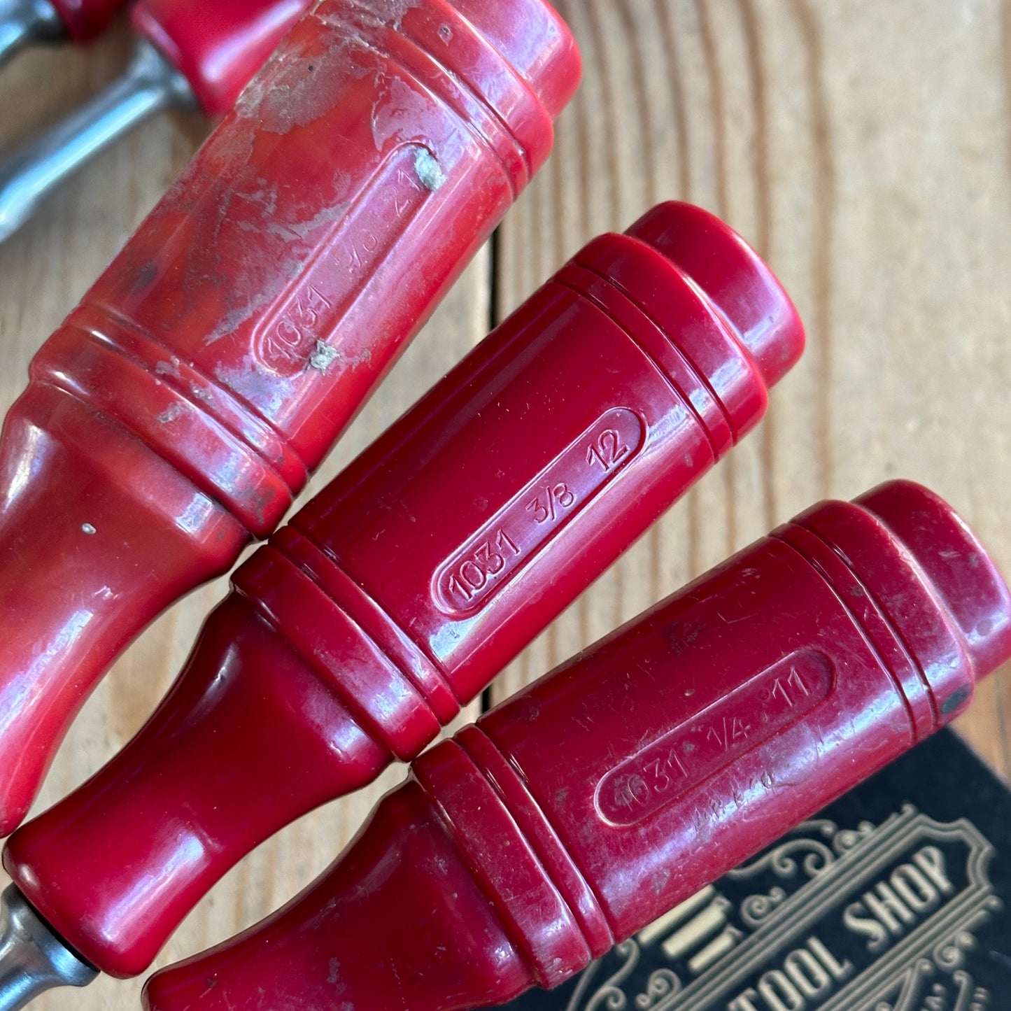 SOLD H1161 Vintage set of SWEDISH E.A. BERG red resin handle BEVEL CHISELS