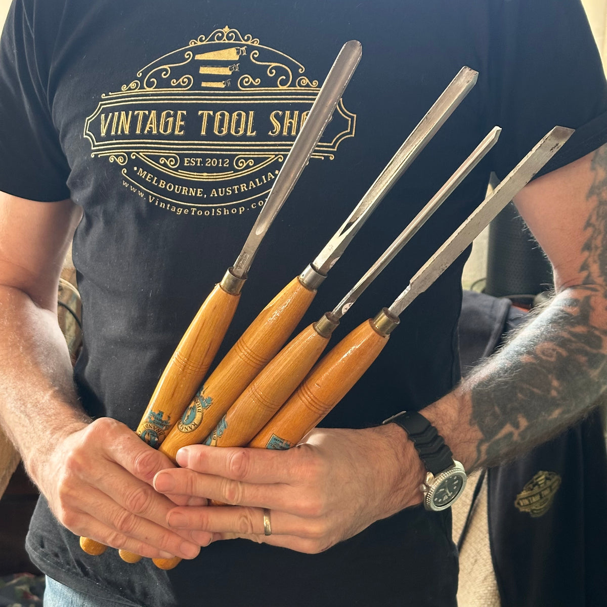 H2588 TIDY! Vintage 4 x Robert SORBY lathe turning CHISELS