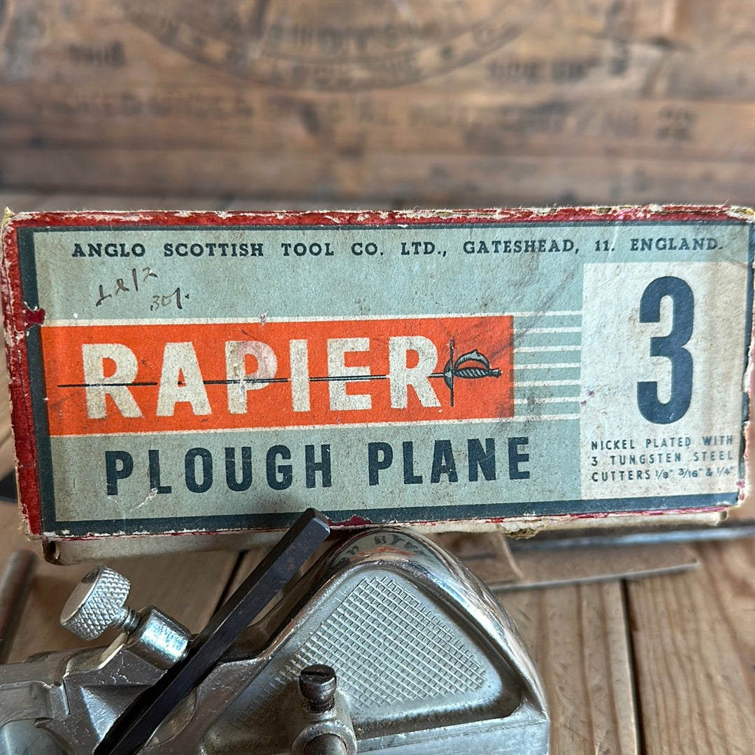 N550 Vintage RAPIER England mini PLOUGH plane 3 x cutters IOB