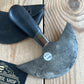 H988 Vintage BLANCHARD small HALF MOON LEATHER KNIFE with cover