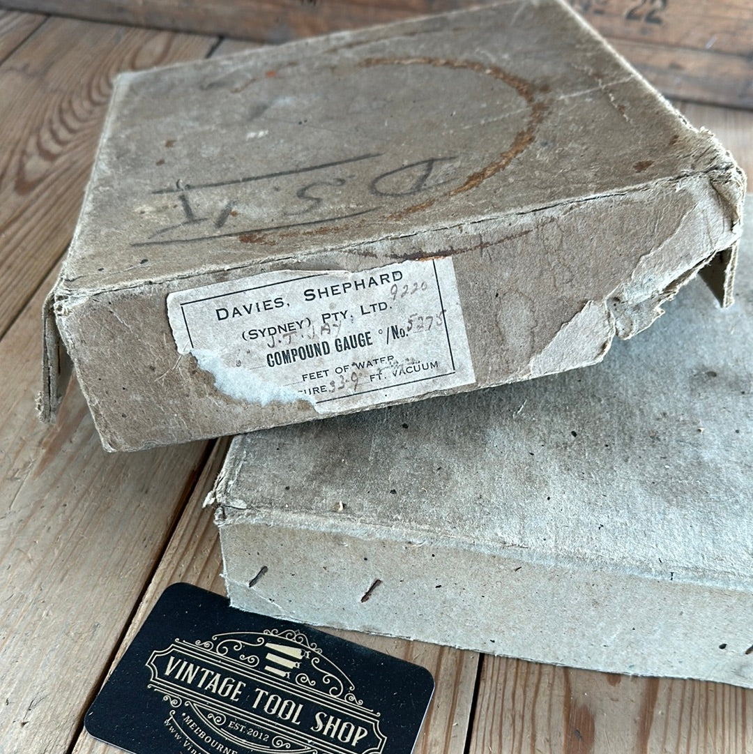 SOLD. H1130 Vintage Davies, Shephard SYDNEY co COMPOUND VACUUM & PRESSURE water GAUGE DISPLAY