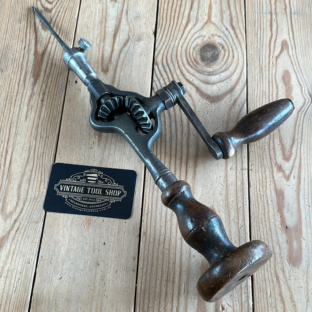 SOLD N701 Vintage ornate iron frame HAND DRILL &amp; drill bit 