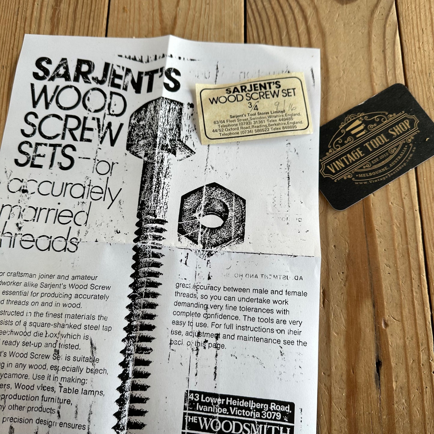 SOLD. H2145 Vintage SARJENT’S England 3/4” 19mm WOODEN SCREW Thread Box CUTTER