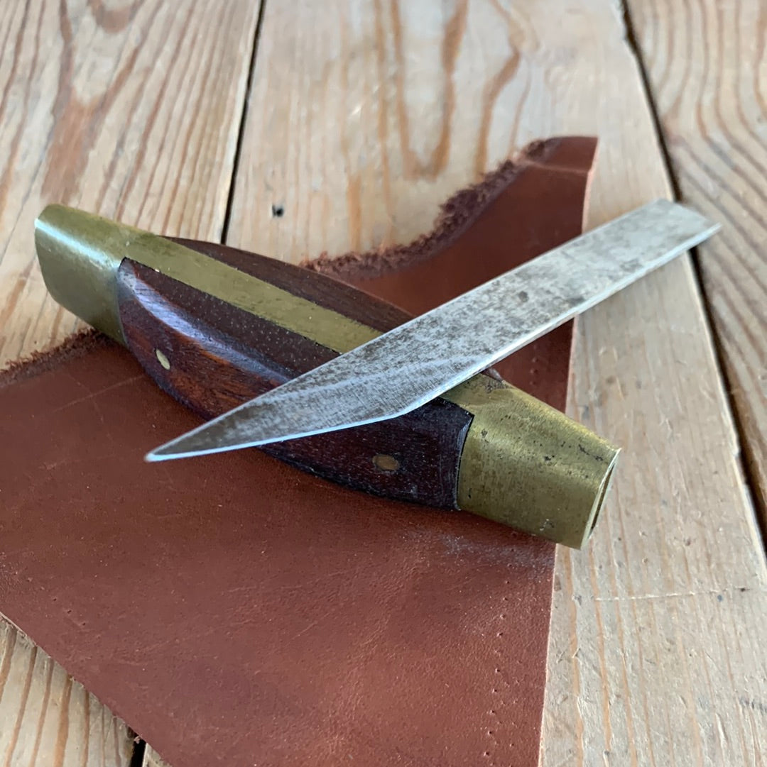 SOLD T7018 Vintage brass & Mahogany LEATHERWORK Bookbinders marking KNIFE