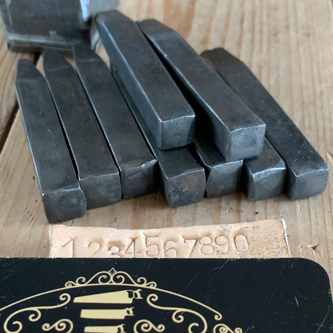 SOLD T4322 Vintage set of 9 early old font NUMBER PUNCHES metal jewellery leather tools