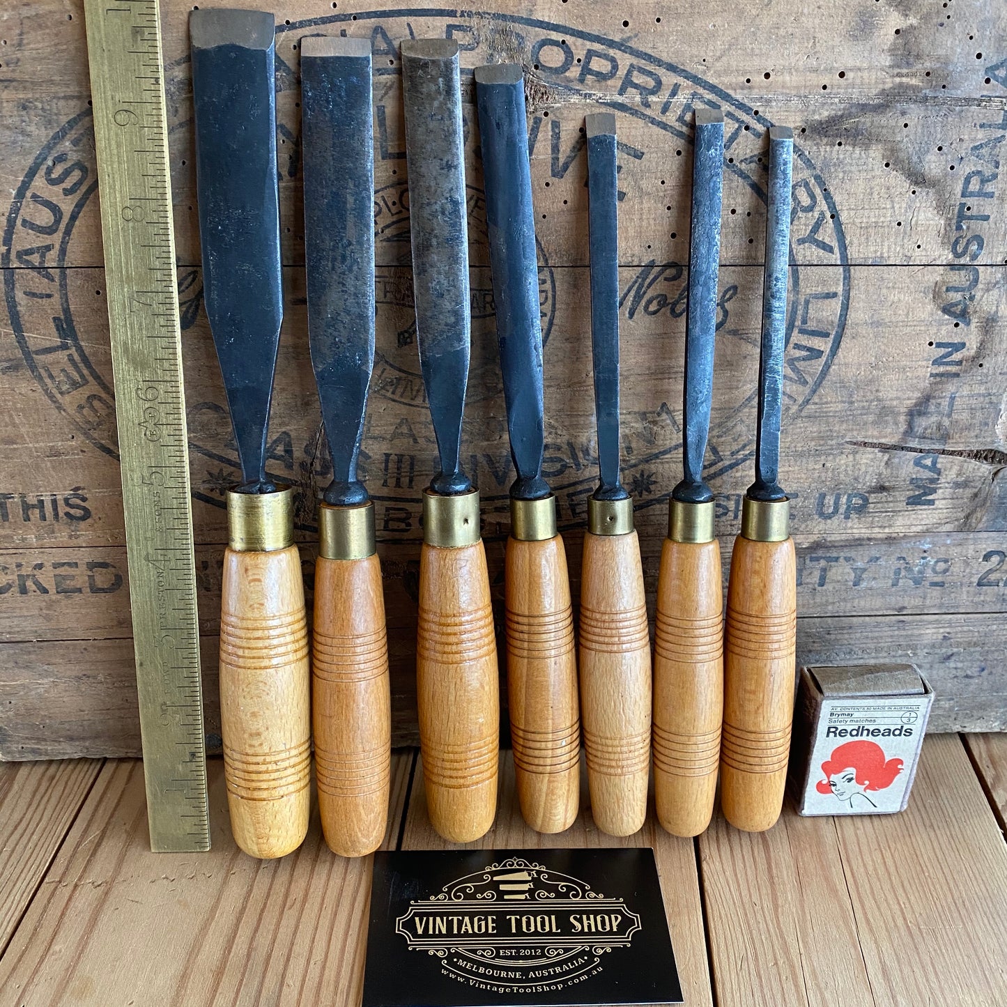 SOLD Vintage set of 7x HENRY TAYLOR flat CARVING GOUGES T1169