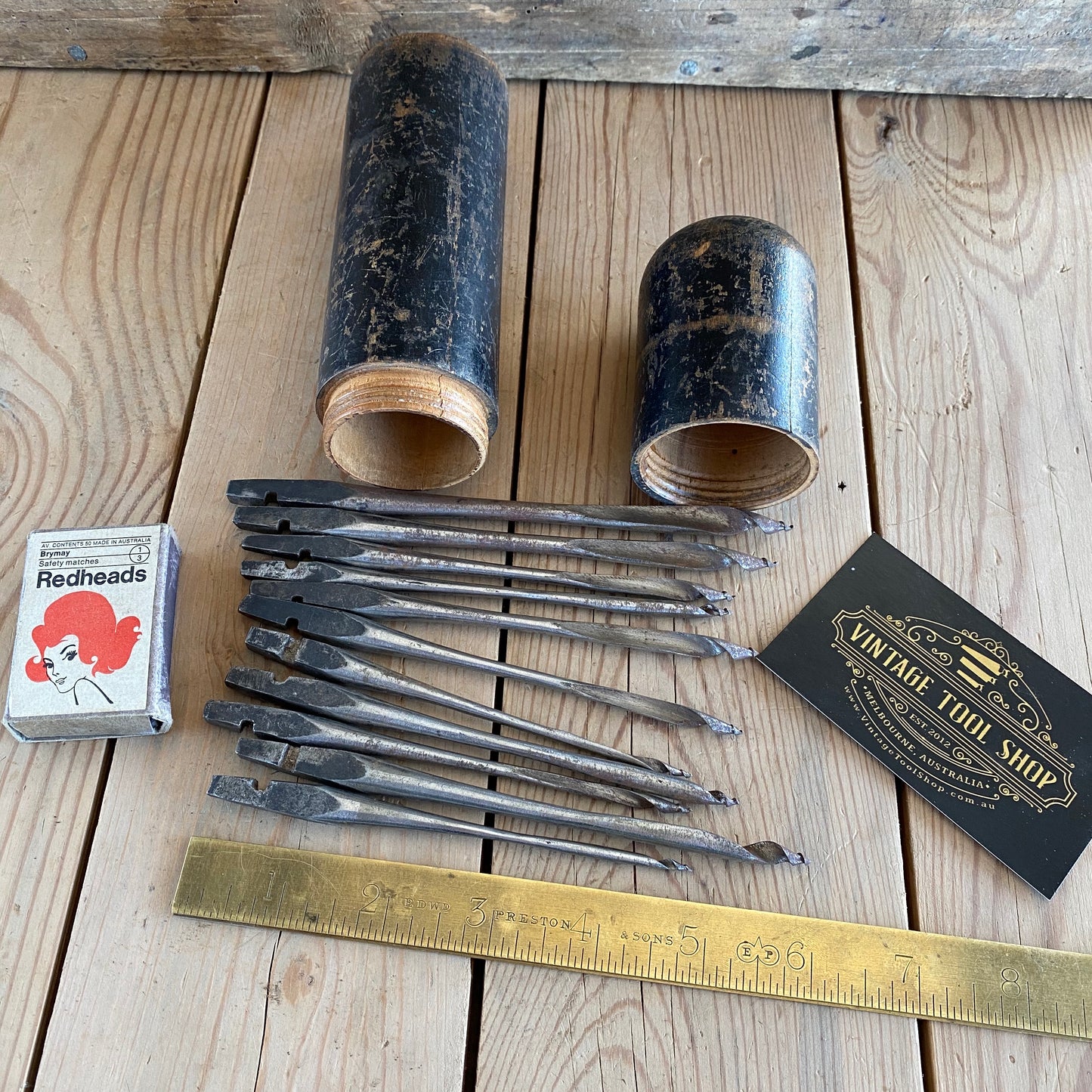 SOLD Vintage set of 11 GIMLET BITS drill bits IOB T1035