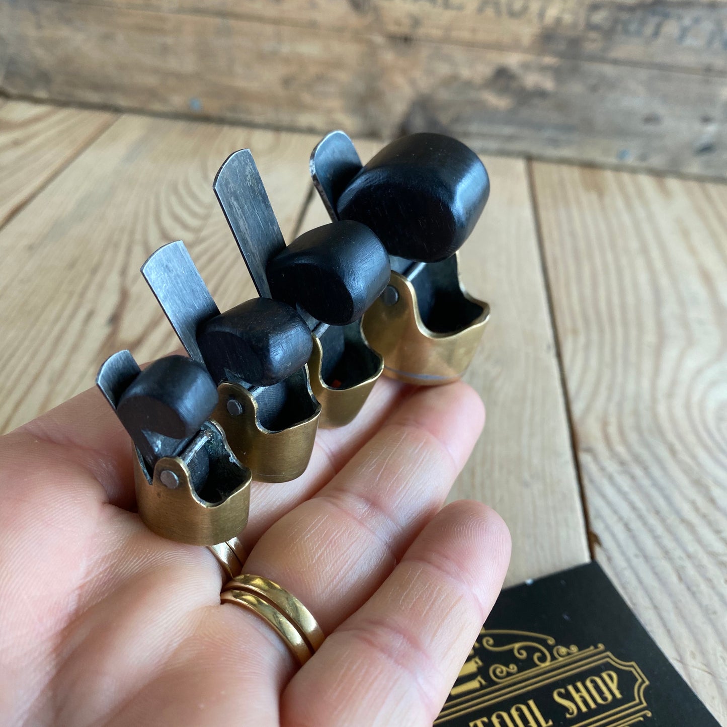 Antique amazing set of 4x BRASS & EBONY VIOLIN plane planes small tiny handtool hand tool block plane