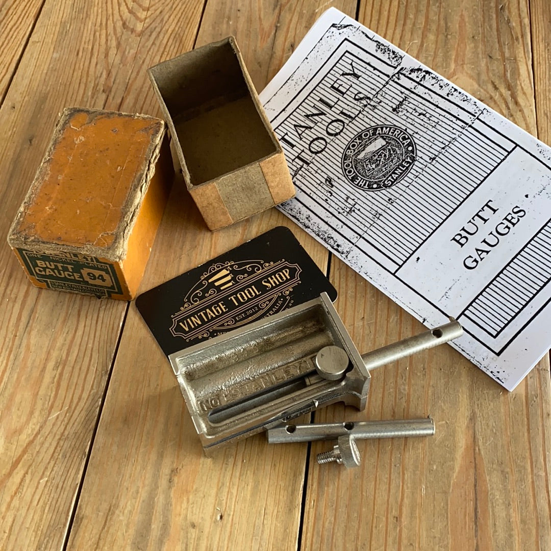 SOLD Vintage STANLEY No.94 butt GAUGE in original BOX instructions T8639