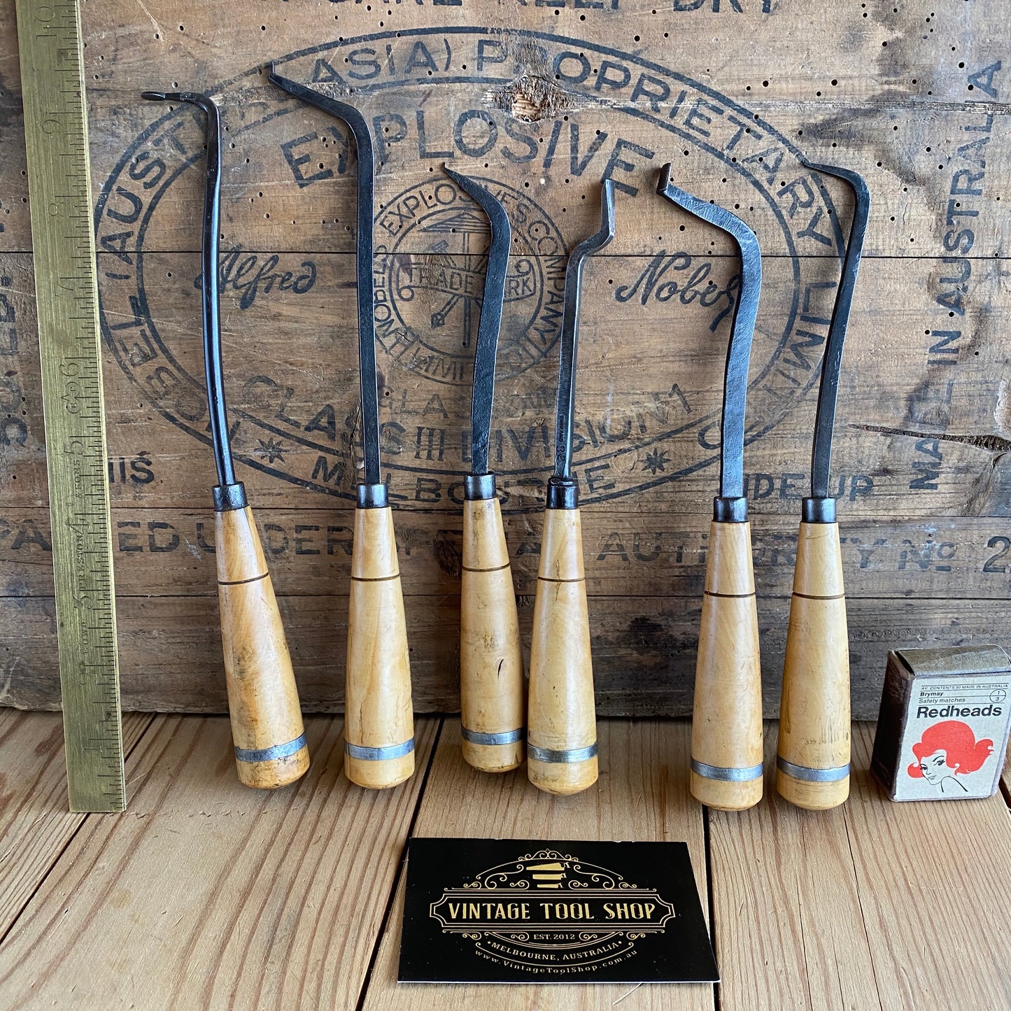 SOLD Vintage 6x Specialist CARVING tools boxwood handles T1516