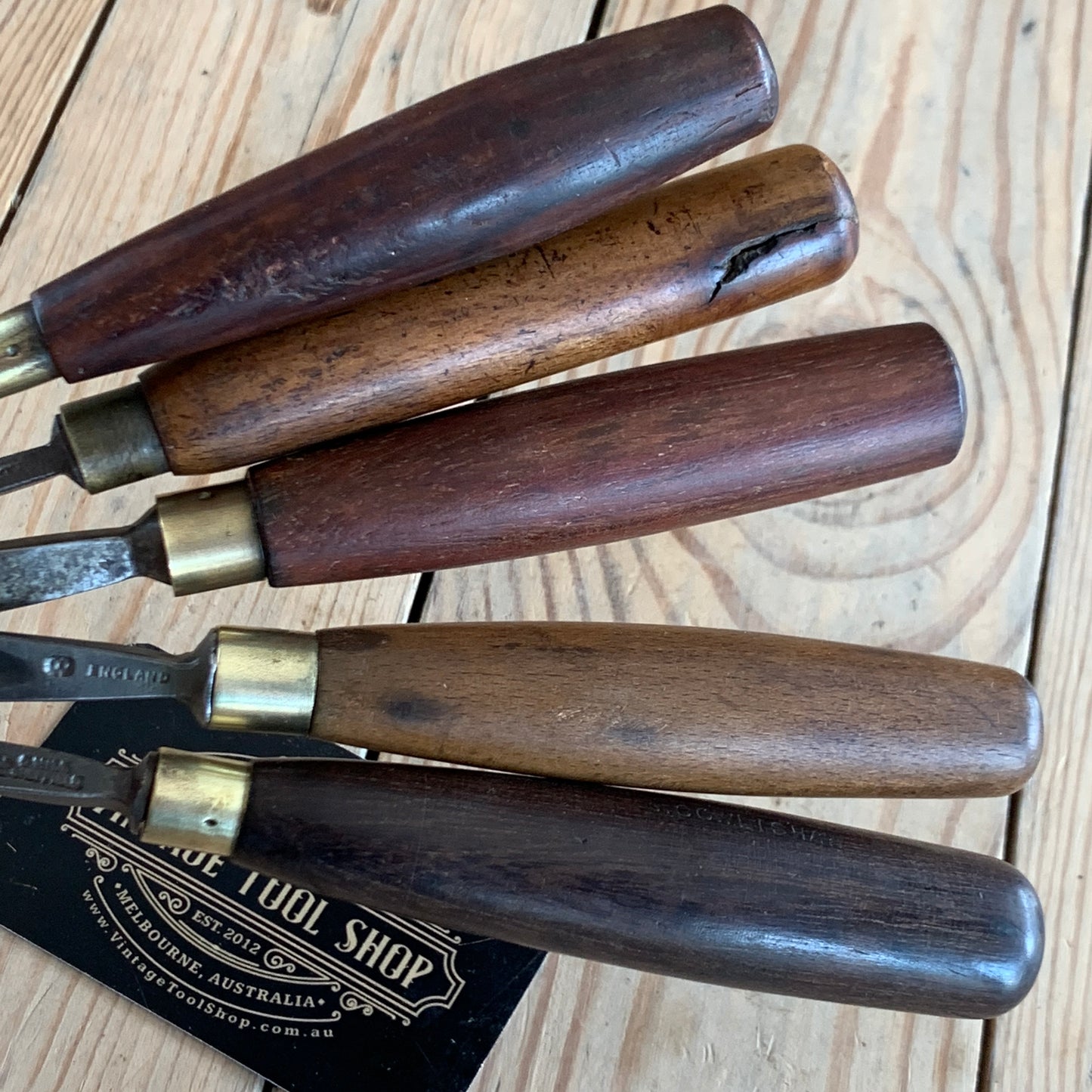 SOLD T9442 Vintage set of 5x English made GOUGES Carving chisels