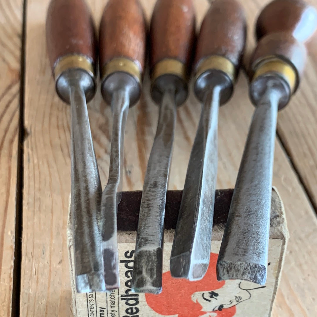 SOLD H84 Vintage 5 x MARPLES England Carving CHISELS Gouges