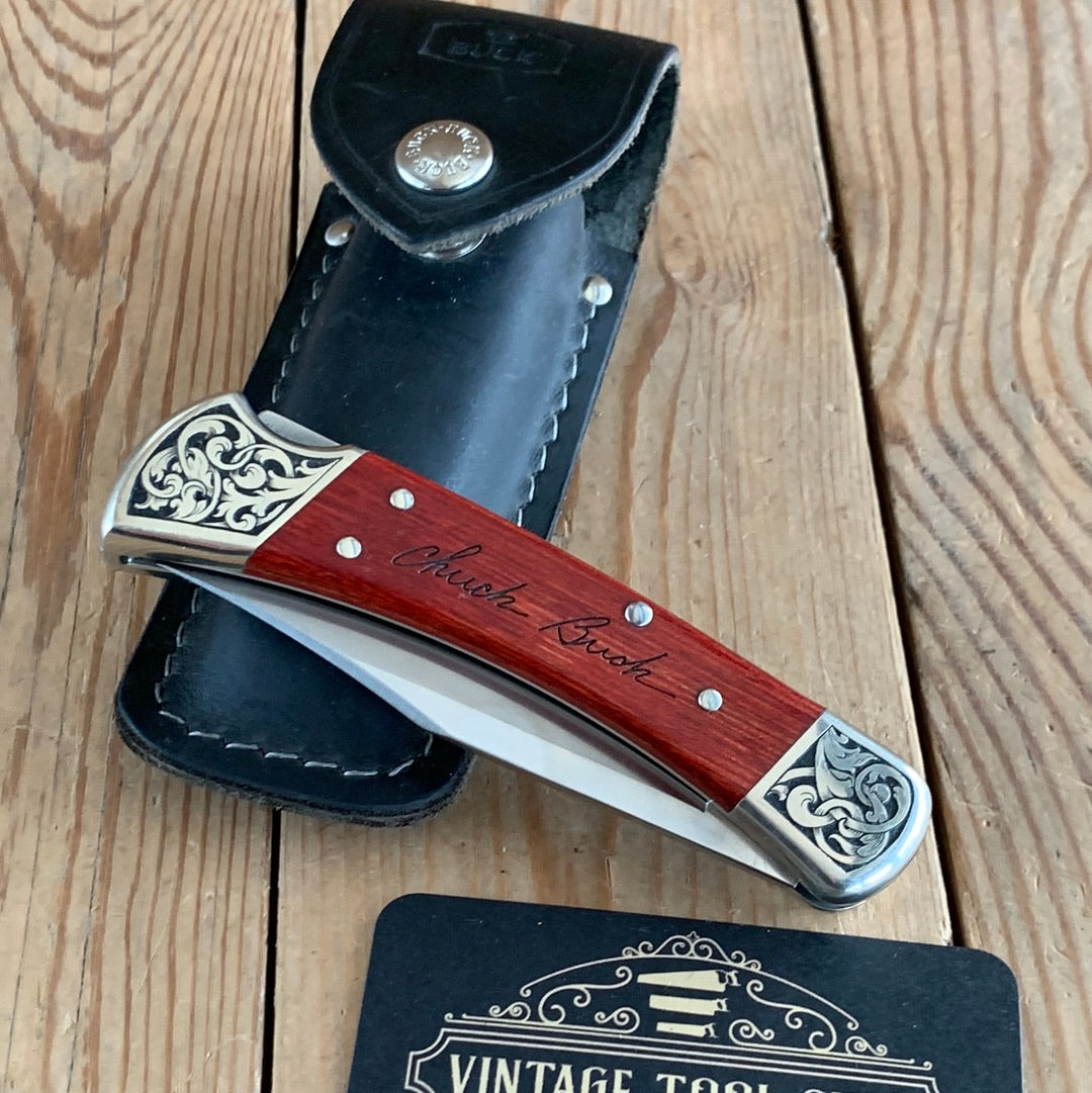 SOLD K4 Vintage CHUCK BUCK USA No.110 silver nickel engraved FOLDING KNIFE