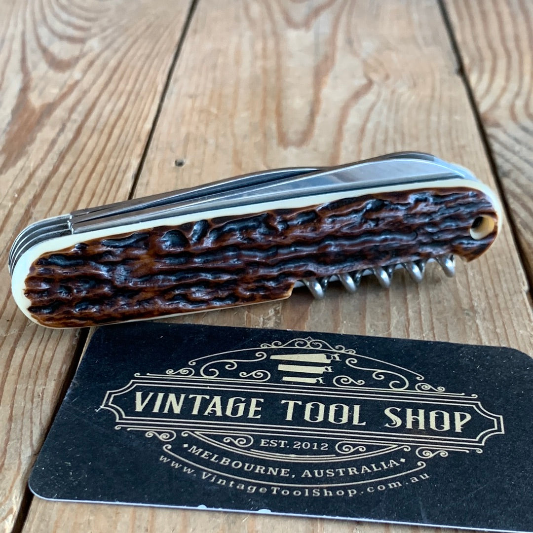 SOLD K28 Vintage VICTORINOX Switzerland faux stag handle FOLDING pocket KNIFE