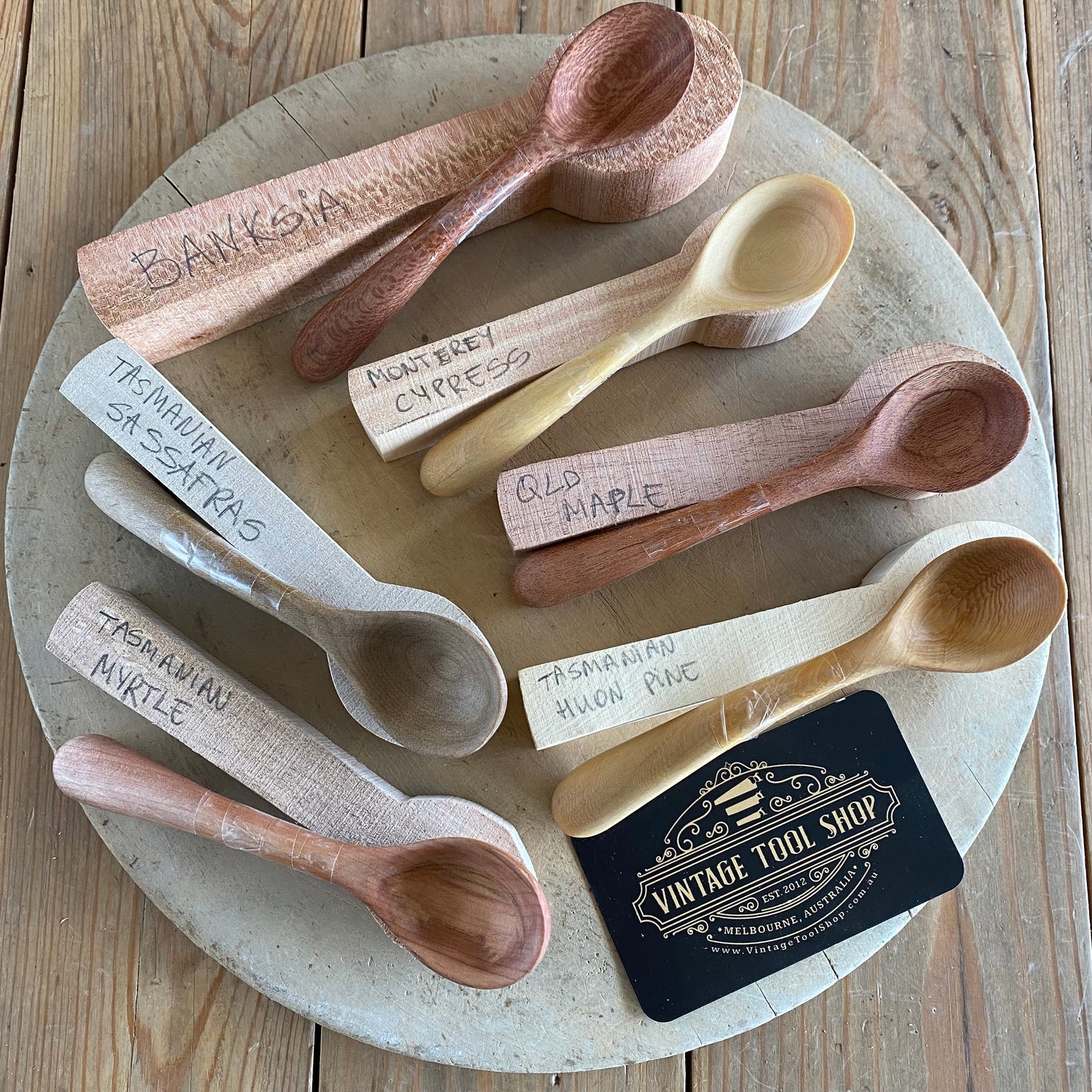 Australian wood timber spoon blanks for whittling carving Tasmanian Huon Pine Sassafras Myrtle Queensland QLD Maple Banksia