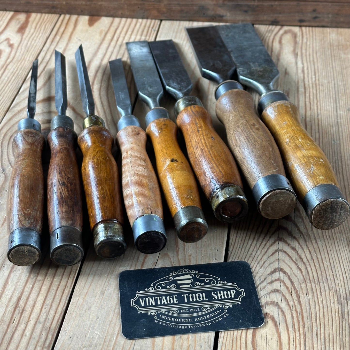 N1818 Vintage set of 8 x TITAN AUSTRALIA No:101 Registered Firmer CHISELS