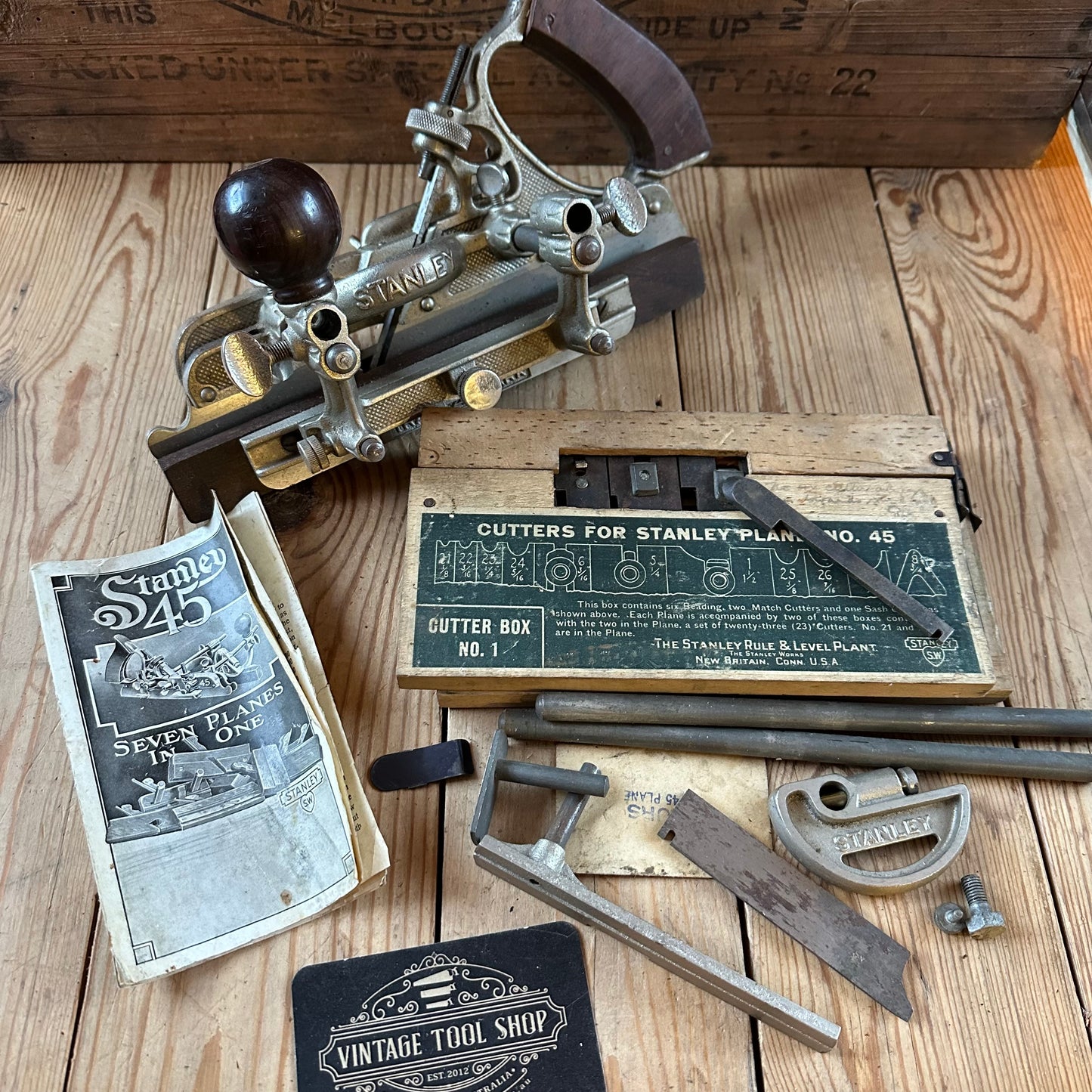 H2491 Vintage STANLEY USA Sweetheart era No.45 Combination PLANE with cutters