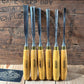 H2571 Vintage set of 6 MARPLES England Boxwood Handled Carving GOUGES CHISELS