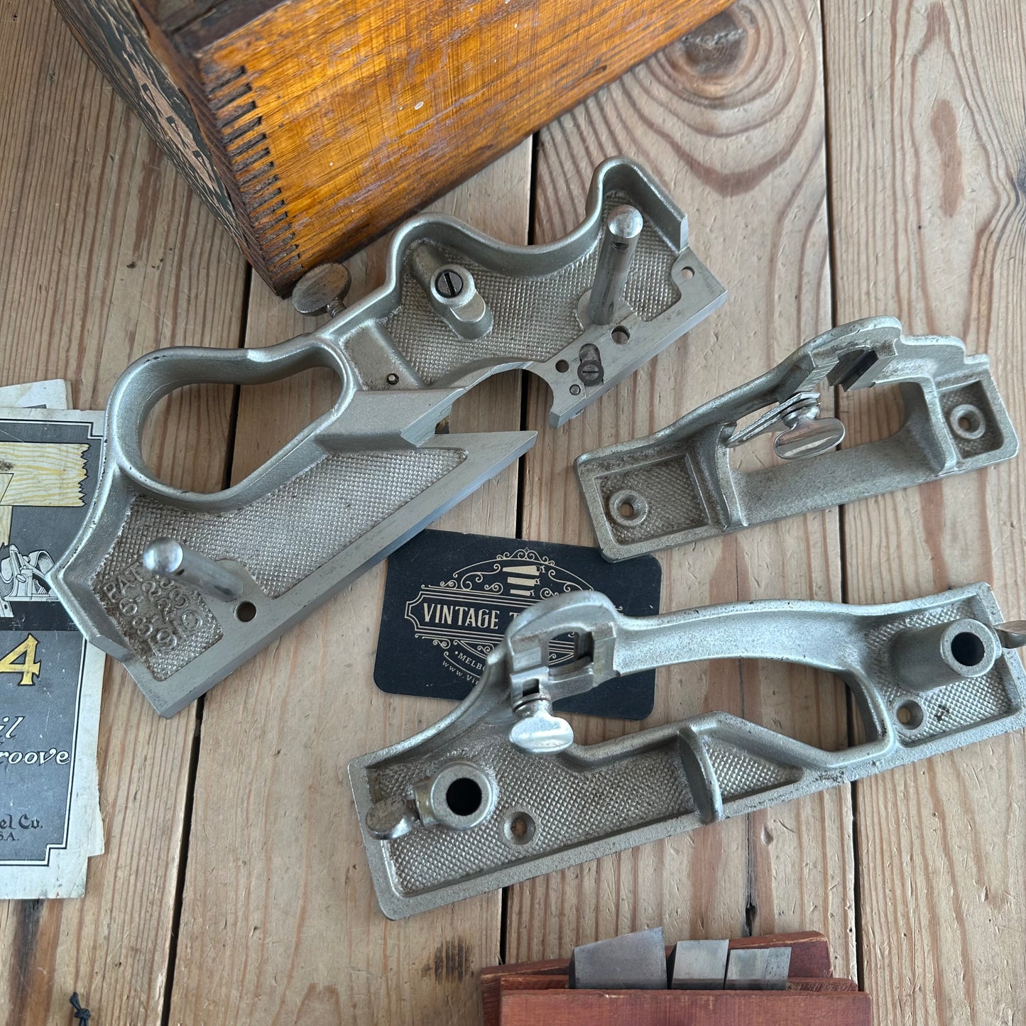 RARE! H2368 Vintage STANLEY USA No.444 Dovetail Tongue & Groove PLANE with cutters IOB