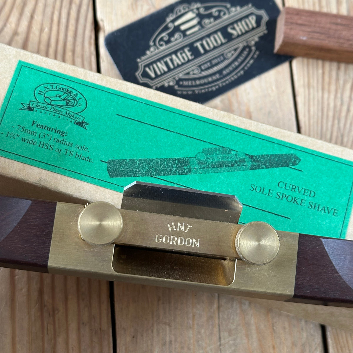 C3 CLEAN! Contemporary Australian HNT GORDON Gidgee CURVED BASE SPOKESHAVE IOB
