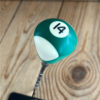 TR137 Repurposed long Green/white “14” POOL BALL awl by Tony Ralph