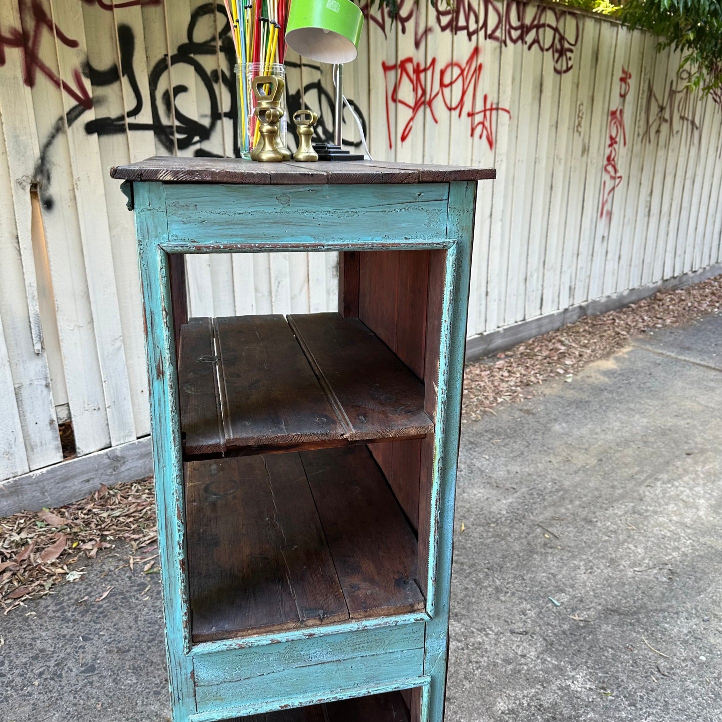H2382 Vintage distressed shabby chic depression era MEAT SAFE CUPBOARD