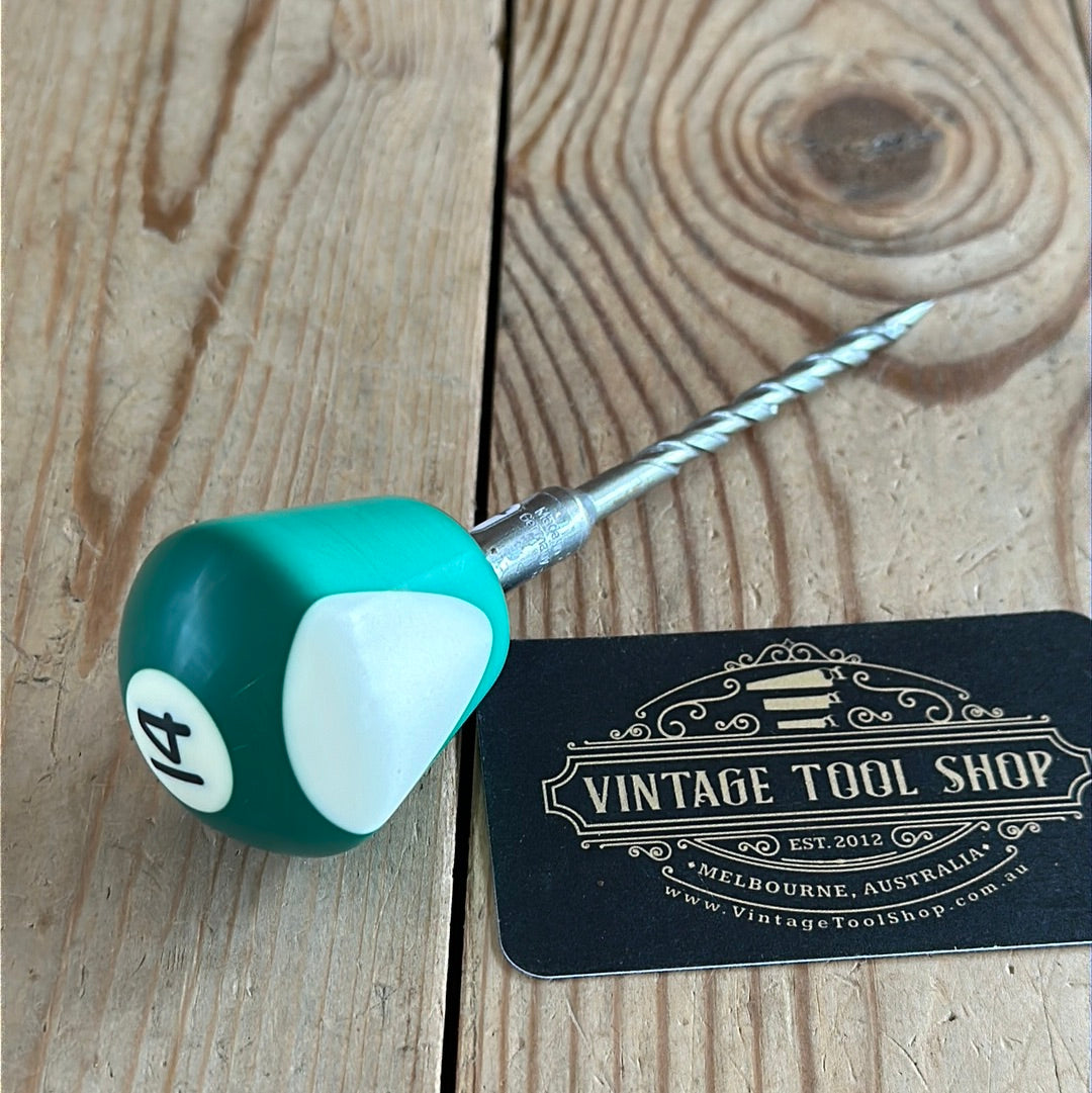 TR137 Repurposed long Green/white “14” POOL BALL awl by Tony Ralph