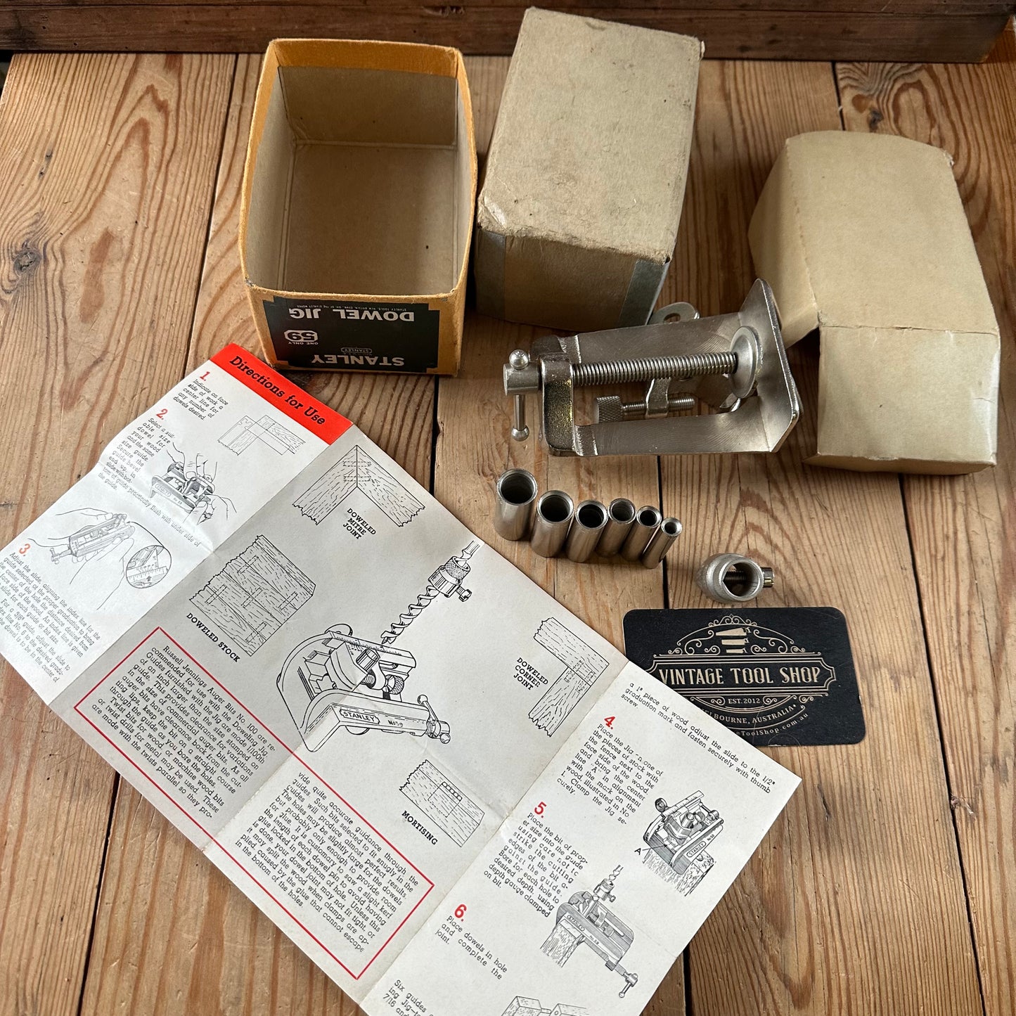 H2497 Vintage STANLEY USA No.59 Dowelling JIG with instructions & display box IOB