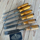 H2361 Vintage set of 6 x E.A. BERG Sweden wooden handled BEVEL CHISELS