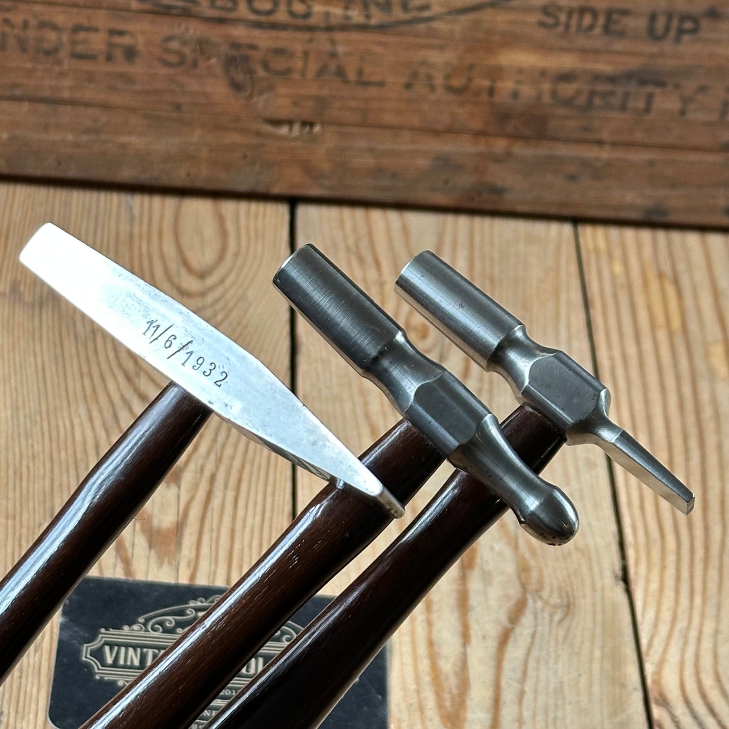 SOLD. N1697 INCREDIBLE! Vintage dated 1932 3x PRESENTATION Jewellers Metalworking HAMMERS