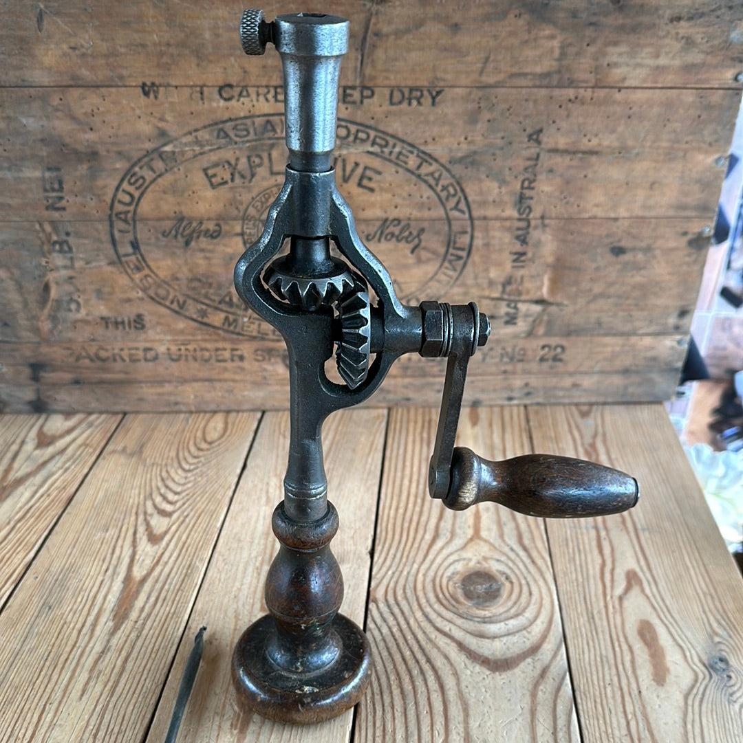 SOLD N701 Vintage ornate iron frame HAND DRILL & drill bit