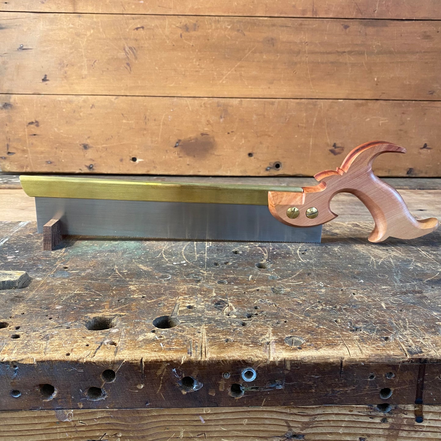 VHS200 LEFT HAND HERITAGE SAWS Custom 12” FITZROY model 14ppi rip DOVETAIL SAW with a SCARRED MYRTLE handle