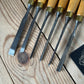 H2582 Vintage set of 6 MARPLES England Boxwood Handled Carving CHISELS including Skew & V-gouge
