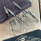SOLD. H1954 Antique small fancy DRAFTING tools DRAWING SET in leather box & 1814 envelope-letter