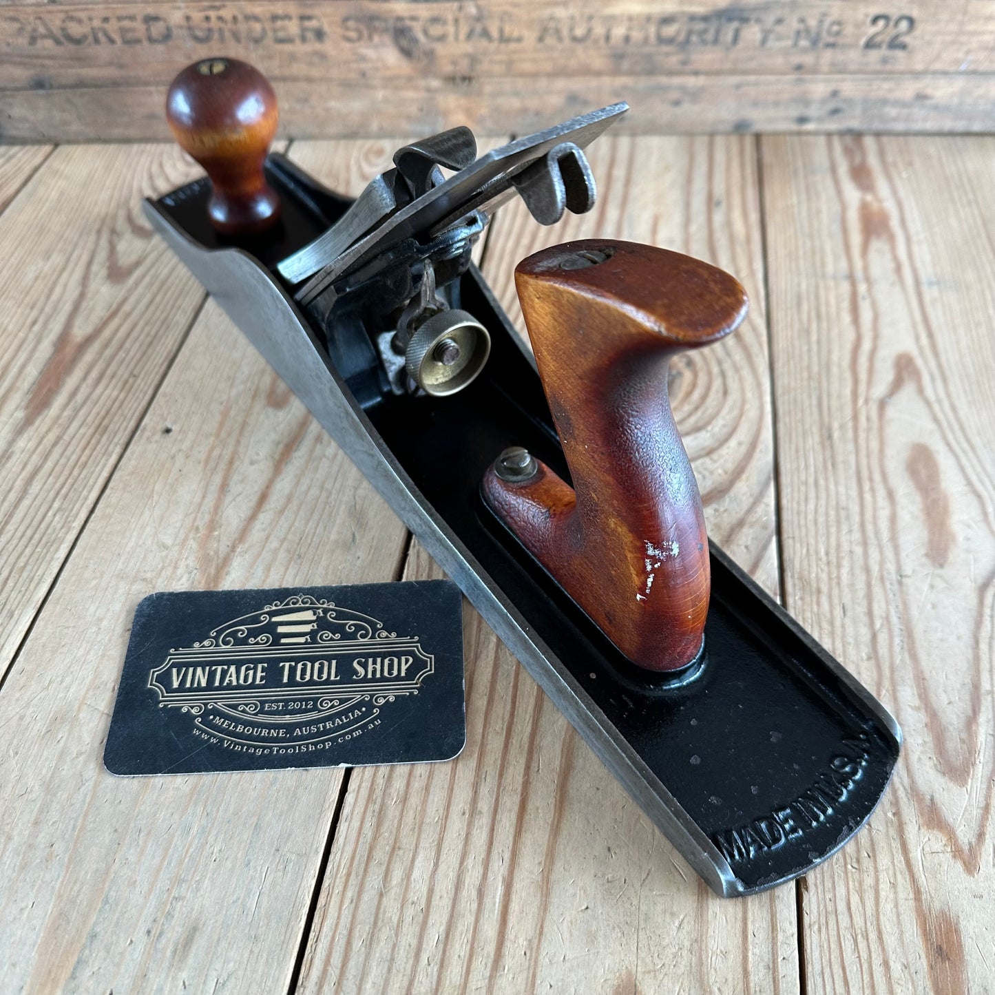 N1243 Vintage SHELTON No.14 (No:5 sized) Jack PLANE CHERRY handles