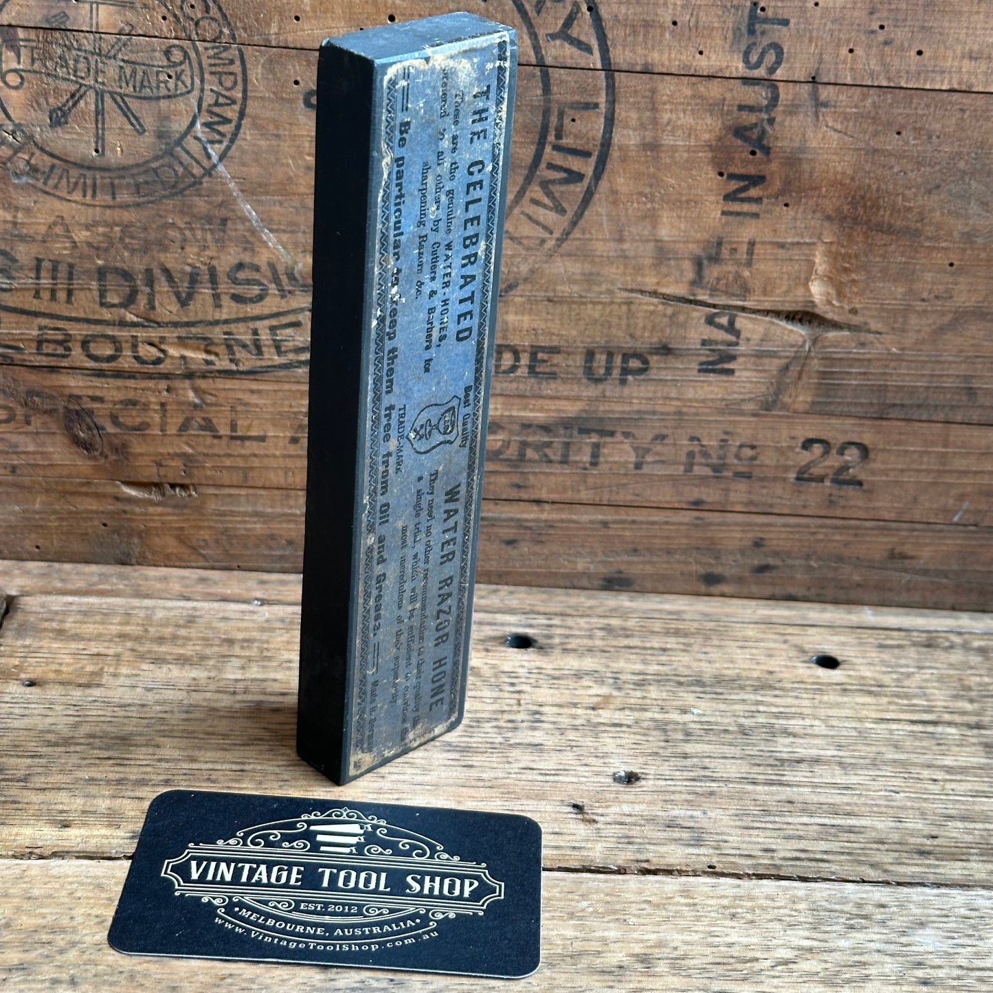 SOLD. A388 Vintage RARE! Labelled 7” ESCHER German THURINGIAN slate Razor HONE sharpening stone waterstone