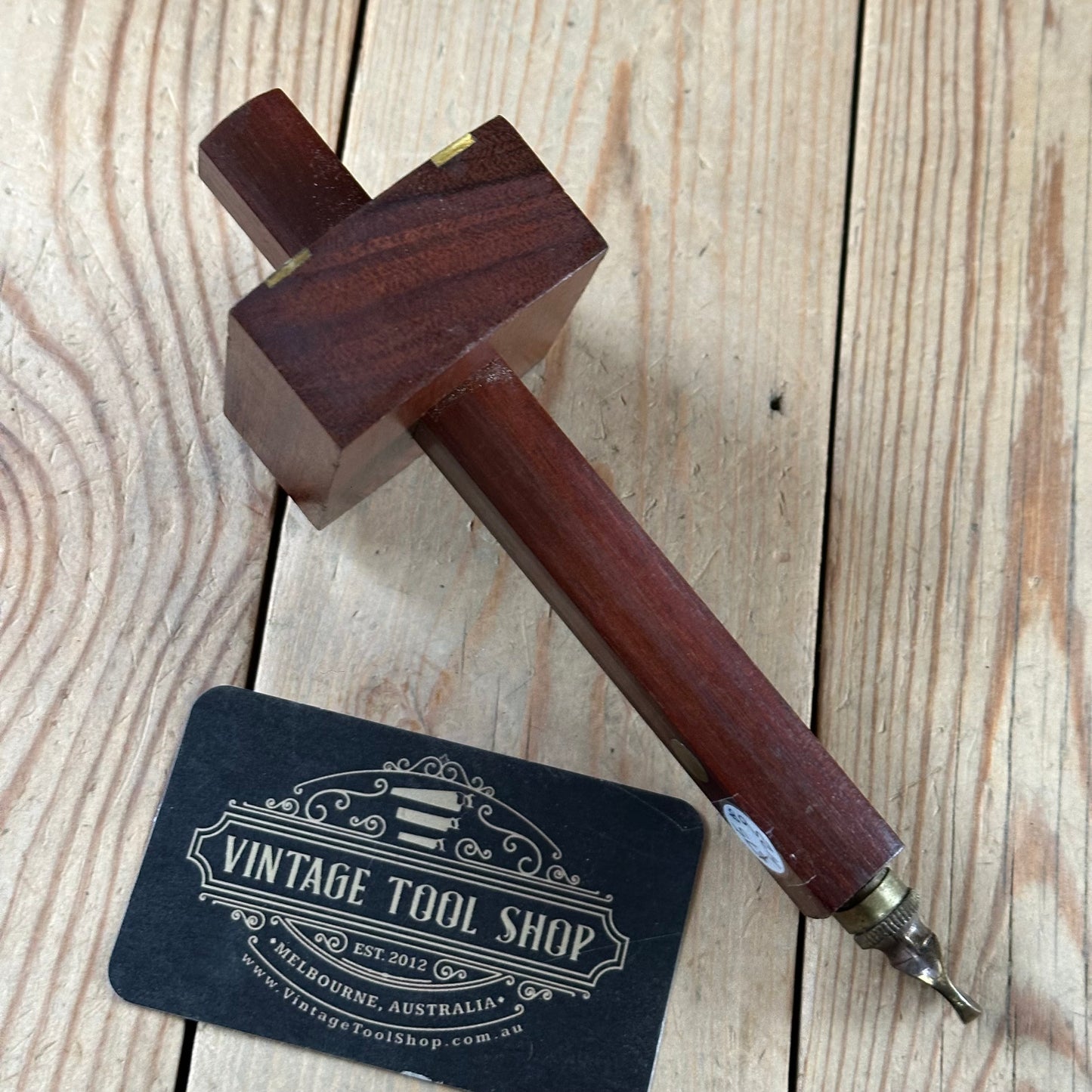 H2508 Vintage MARPLES Sheffield Mahogany & BRASS Mortise marking GAUGE