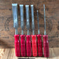 N1817 AWESOME! Vintage set of 6 NOOITGEDAGT Holland red resin handle BEVEL CHISELS