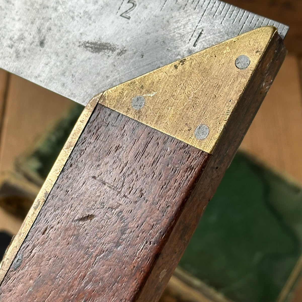 H2262 Vintage ELVICTA England ROSEWOOD & brass 6” SQUARE and Miter