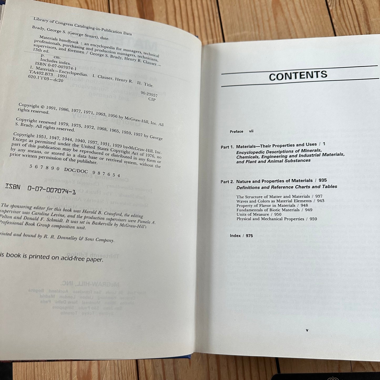 XBN47 Vintage 1991 MATERIALS HANDBOOK encyclopaedia BOOK by G.Brady & H.Clauser