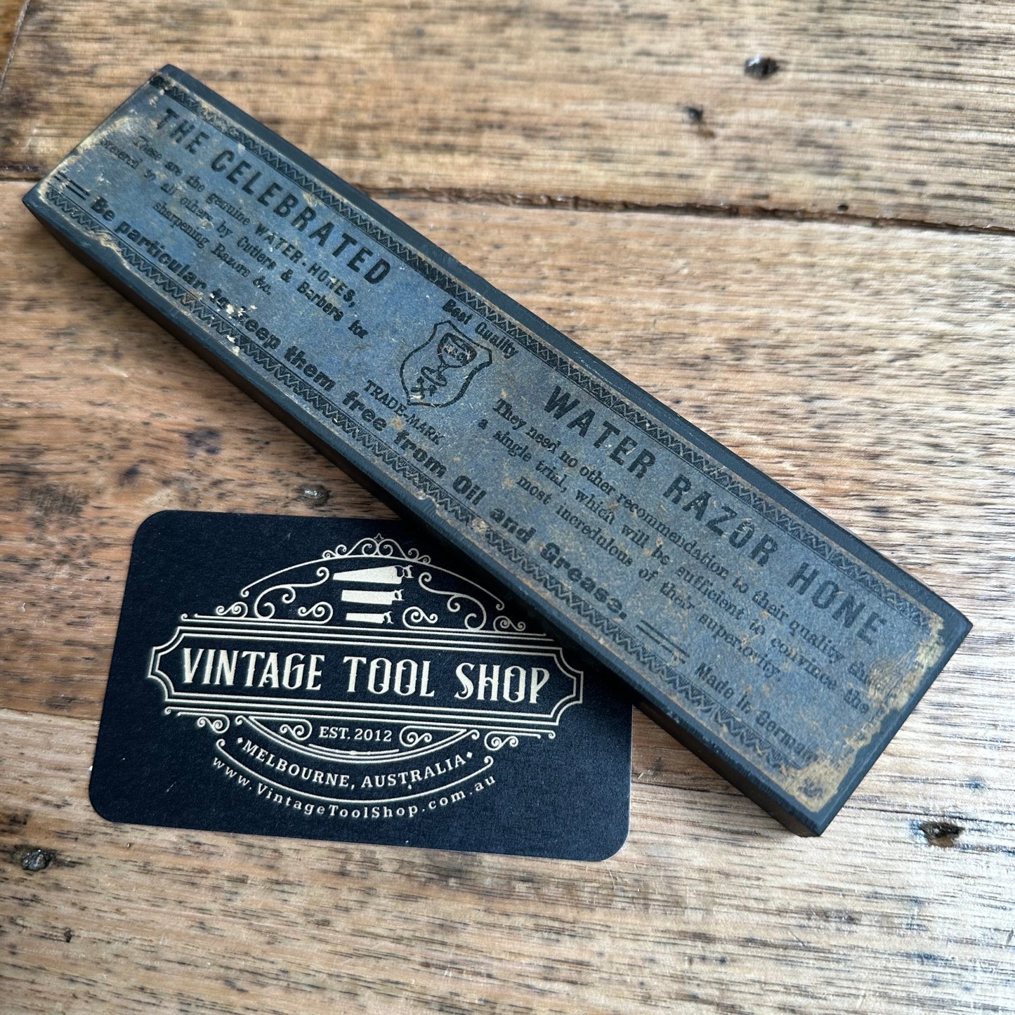 SOLD. A388 Vintage RARE! Labelled 7” ESCHER German THURINGIAN slate Razor HONE sharpening stone waterstone
