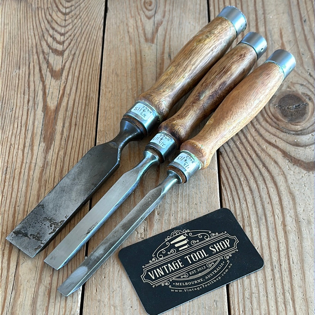 N462 Vintage set of 3 x TITAN Australia No:101 Registered Firmer CHISELS