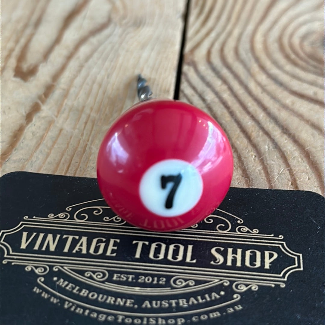 TR134 Repurposed tiny cherry Red No.7 POOL BALL awl by Tony Ralph