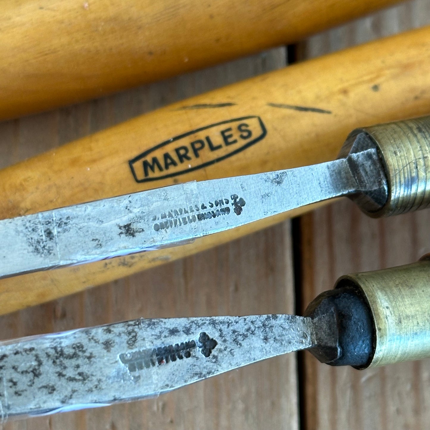 T9438 Vintage set of 5 x MARPLES woodcarving CARVING Vee GOUGES & chisels BOXWOOD Handles